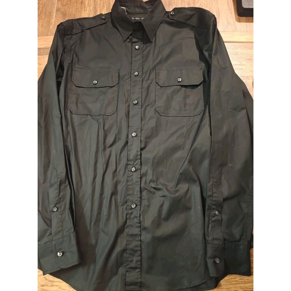 Ralph Lauren Shirt Mens L Black Label Button Front Long Sleeve Epaulet